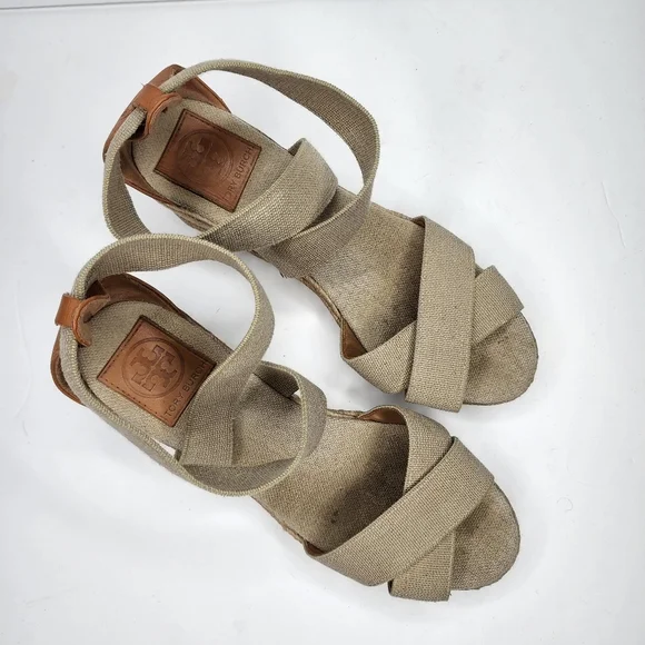 Tory Burch Adonis Mid-Wedge Sandal, Khaki Size 8.5 - Picture 6 of 8